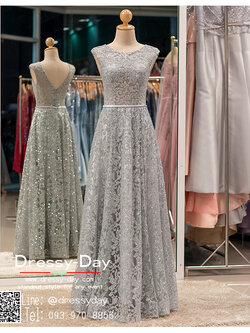 รหัส ชุดราตรี : PFL043 ชุดราตรียาว แขนกุด เสีเทาเงิน ใส่ออกงานบายเนียร์ งานพรอม ไปงานแต่งงานกลางคืน งานเดินพรหมแดง