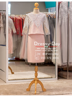 รหัส ชุดไปงานแต่งงาน : PFS119 ชุดไปงานแต่งกลางวัน ตอนเช้า งานบ่าย แบบมีแขน คนอ้วน อวบ ใส่แล้วเรียบหรูไฮโซ