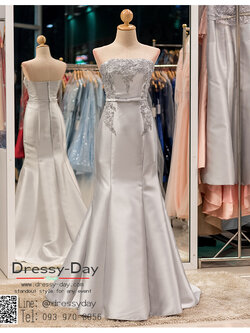 รหัส ชุดราตรียาว : PF051 ชุดแซก ชุดราตรีสีเทาเงิน เกาะอก ผ้าไหมเนื้อดีสวยหรู ดูดีมีระดับ สวยเก๋เหมาะใส่ออกงานกลางคืน งานแต่งงาน งานพรมแดง