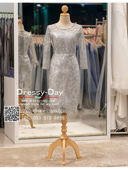 รหัส ชุดราตรี :PM002 ชุดราตรีสั้น มีแขน สีเทา/เงิน ปักเลื่อม สวย สง่า ใส่เป็นชุดไปงานแต่งงาน งานกาล่าดินเนอร์ งานเลี้ยง งานพรอม งานรับกระบี่