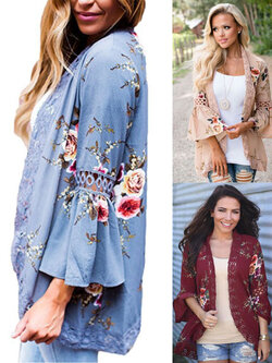 เสื้อคลุมแฟชั่นลายดอกไม้ ใส่คลุมน่ารักๆ สไตล์เกาหลี มี 3 สี รหัส 1798