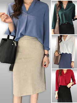 เสื้อแฟชั่นคอวีแขนยาวแบบสวยหรู มี4สี รหัส 2177