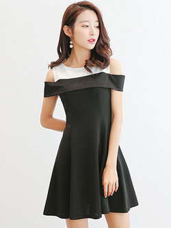 ชุดเดรสแฟชั่นสีดำแขนกุดแต่งสายคาดไหล่ ออกงานสวยหรู รหัส 1635-สีดำ