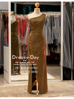 รหัส ชุดราตรียาว : PFL181 ชุดไปงานแต่ง พร้อมส่ง โชว์ไหล่ เดี่ยว ชุดไปงานแต่งงานกลางคืน ธีม gliter เรียบ หรู ดูแพง คนอ้วนใส่สวย