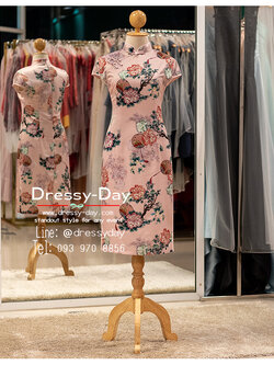 รหัส ชุดกี่เพ้า : KPS131ชุดตรุษจีน โมเดิรน์ สวยๆ ลายดอกโบตั๋น ชุดกี่เพ้าแฟชั่น คนอ้วน อวบ ใส่สวย