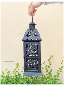 Black Vintage Lantern ตะเกียงสไตล์วินเทจ สีดำ ฉลุลายดอกไม้