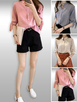 เสื้อแฟชั่นแต่งสายผูกแขนน่ารักๆ มี3สี รหัส 2071