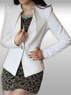 เสื้อสูทผู้หญิงแขนยาวแฟชั่นสีขาวไม่มีปกรหัส1810