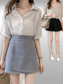 เสื้อแฟชั่นลายริ้วแบบสวยหวาน มี2สี รหัส2075