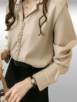 เสื้อเชิ๊ตแฟชั่นใส่ทำงานสวยหรู รหัส2019-สีกากี