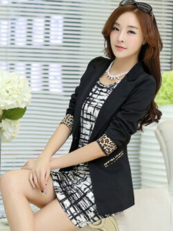 เสื้อสูทแฟชั่นผู้หญิงสีดำใส่ทำงาน สไตล์เรียบหรูปลายแขนแต่งลายเสื้อ 4 ไซส์ S/M/L/XL รหัส 1645