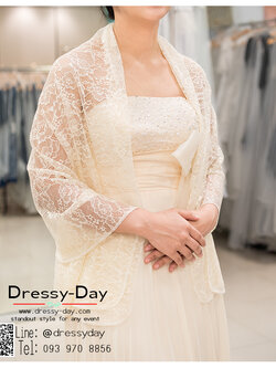 รหัส ชุดผ้าคลุมไหล่ : DD002 ผ้าคลุมไหล่ชุดราตรี ไปงานแต่ง ผ้าคลุมไหล่ชุดราตรีไซส์ใหญ่ เสื้อคลุมชุดราตรี พร้อมส่ง สวย เรียบหรู สีครีม
