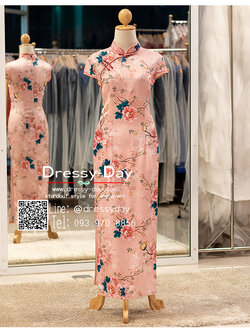 รหัส ชุดกี่เพ้า : KPL137 ชุดตรุษจีนหญิง ชุดจีนสมัยใหม่ ชุดกี่เพ้ายาวสีชมพู คนอ้วน อวบ สวยหรู โมเดริน์ พร้อมส่ง