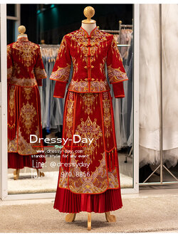 รหัส ชุดกี่เพ้า :KPL156 ชุดแต่งงานจีนโบราณตามประเพณี ชุดยกน้ำชา หรูหรา อลังการแบบจัดเต็ม