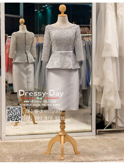 รหัส ชุดเจ้าภาพ :PFS065 ชุดราตรีสั้นสีเทา หรู มีแขน ชุดไปงานแต่งงานกลางวัน กลางคืน ชุดราตรีสั้นคนอ้วนใส่สวย พร้อมส่ง