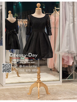 รหัส ชุดราตรีสั้น : AN764 ชุดแซก ชุดราตรี สีดำ แขนยาวเรียบหรูเหมาะใส่ออกงานกลางคืน งานคอกเทล กระโปรงบาน