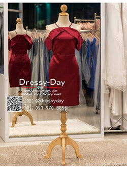 รหัส ชุดราตรี :PFS069 ชุดราตรีสั้น มีแขน เปิดหัวไหล่ สีแดง/สีเบอร์กันดี้ สวยเซ็กซี่ สง่า ใส่เป็นชุดไปงานแต่งงาน งานกาล่าดินเนอร์ งานเลี้ยง งานพรอม งานรับกระบี่