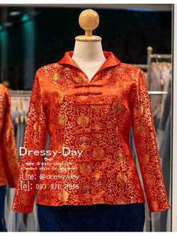 รหัส ชุดกี่เพ้า :KPS120 เสื้อจีนผู้หญิง คอจีน แขนยาว สีแดง สวย หรู คนอวบ อ้วนใส่สวย