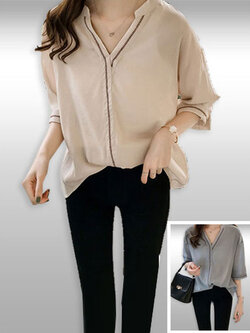 เสื้อแฟชั่นคอวีแขนสั้นแบบสวยหวานมี2สี รหัส 2170