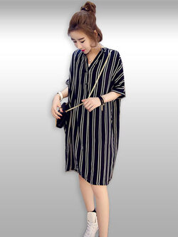 ชุดเดรสแฟชั่นแต่งลายคอวีแบบสวยเก๋สไตล์เกาหลี รหัส2044