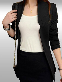 เสื้อสูทผู้หญิงแขนยาวสีดำไม่มีปกรหัส 1860