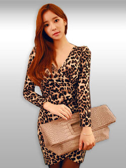 ชุดเดรสแฟชั่นสั้นรัดรูปลายเสือแบบสวยเซ็กซี่ รหัส 1044