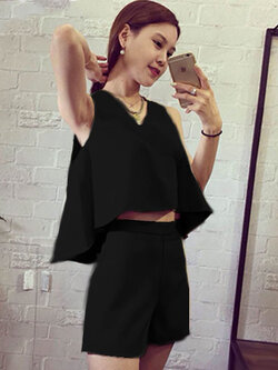 ชุดเซทเสื้อ กางเกงแฟชั่น สไตล์สวยหรู รหัส 1670-สีดำ