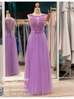 รหัส ชุดราตรียาว : PF004 ชุดแซก ชุดราตรี after party สีม่วง แขนกุด ประดับเลื่อมบนชุด มีโบว์น่ารักที่เอว สวยเก๋เหมาะใส่ออกงานกลางคืน งานแต่งงาน คอลเลคชั่นใหม่