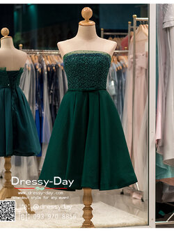 รหัส ชุดราตรีสั้น :PF006 ชุดราตรีสั้น เดรสออกงาน ชุดไปงานแต่งงาน ชุดแซก สีฟ้า เกาะอก สวยหรูประดับมุก เหมาะสำหรับงานแต่งงาน งานกลางคืน กาล่าดินเนอร์