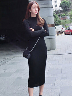 ชุดเดรสแฟชั่นไหมพรมถักสองชั้นใส่ออกงาน ได้สวยหรูจ้า