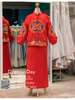 รหัส เสื้อจีนชาย : KPM013 เสื้อจีนชาย พร้อมส่ง ชุดจีนชาย โบราณ สีแดง ดีเทลทอง เหมาะมากสำหรับใส่ในพิธียกน้ำชา ถ่ายพรีเวดดิ้ง และสำหรับญาติเจ้าภาพ