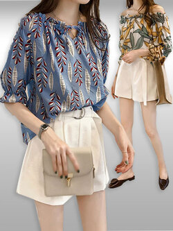 เสื้อแฟชั่นเปิดไหล่แต่งลายสวยๆมี2สี รหัส2051