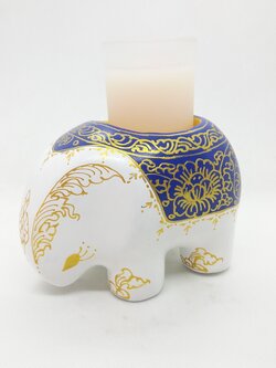 ช้างใส่เทียนหอมเทียน Size S ขาวน้ำเงิน