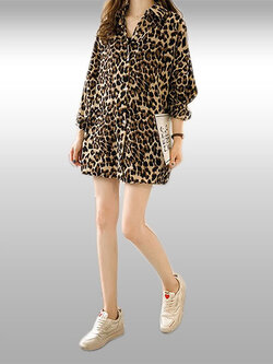 เสื้อเชิ๊ตแฟชั่นลายเสือคอปกแขนยาวรหัส 1956