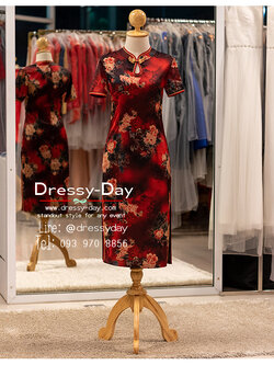 รหัส ชุดตรุษจีน : KPL141 ชุดกี่เพ้าแฟชั่น ชุดกี่เพ้าประยุกต์แบบสั้น ลายดอกโบตั๋น สวย หรู ทันสมัย โดดเด่นไม่ซ้ำใคร