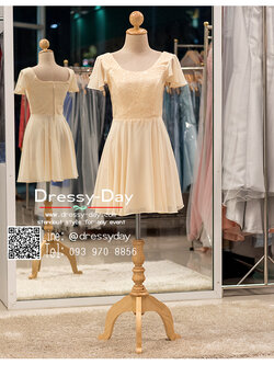 รหัส ชุดราตรีสั้น : BB106 ชุดแซก ชุดราตรี สีครีม มีแขน เรียบหรูเหมาะใส่ออกงานกลางคืน งานคอกเทล ชุดไปงานแต่งงาน