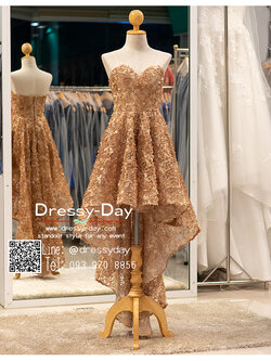 รหัส ชุดราตรีสั้น :PFS087 ชุดราตรีหน้าสั้นหลังยาว เกาะอก พร้อมส่ง ราตรีสั้น ลูกไม้สวยๆ หรู ใส่แล้วน่ารักในลุคคุณหนู