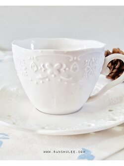 Ceramic Coffee Cup Set ชุดแก้วกาแฟ สีขาว ลายนูน