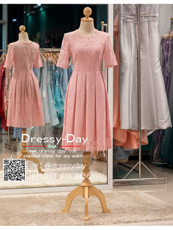 รหัส ชุดราตรีสั้น :PK002 ชุดแซก ชุดราตรี สีชมพู ลูกไม้ มีแขนเรียบหรูเหมาะใส่ออกงานกลางคืน งานคอกเทล