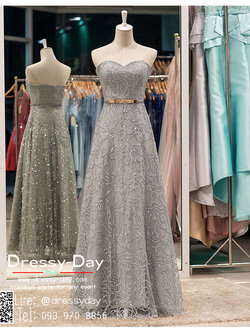 รหัส ชุดราตรียาว : PFL054 ชุดแซก ชุดราตรี after party สีเทาเงิน เกาะอก สกลีนเพรช สวยเก๋ สง่า เหมาะใส่ออกงานกลางคืน งานแต่งงาน คอลเลคชั่นใหม่ล่าสุด พรมแดง กาลาดินเนอร์