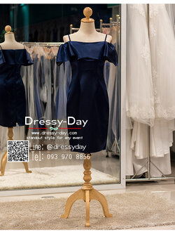 รหัส ชุดราตรี :PAS005 ชุดราตรีสั้น มีแขน ไหล่ปาด สีน้ำเงิน สวยเซ็กซี่ สง่า ใส่เป็นชุดไปงานแต่งงาน งานกาล่าดินเนอร์ งานเลี้ยง งานพรอม งานรับกระบี่