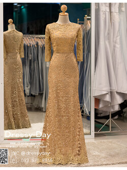 รหัส ชุดราตรียาว :PFL085 ชุดแซก ชุดราตรียาวสกรีนงานเพชรทั้งชุดรูปดอกไม้ ดูดีมีระดับ ราตรียาวสวยหรู ปิดต้นแขน ใส่แล้วผอม ใส่แล้วเพรียว สวย หรู อลังและปังสุดๆ สวยเก๋เหมาะใส่ออกงานกลางคืน งานแต่งงาน สีทอง แขนยาว คอกลม