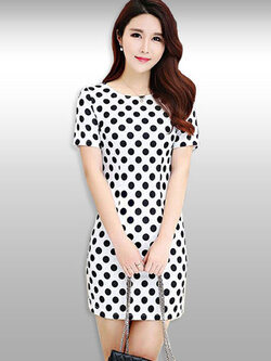 ชุดเดรสแฟชั่นลายจุดใส่ทำงานสวยหวาน รหัส 2215
