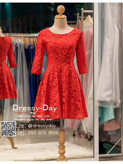 รหัส ชุดราตรีสั้น : BB063 ชุดแซก ชุดราตรี สีแดง มีแขน เรียบหรูเหมาะใส่ออกงานกลางคืน งานคอกเทล