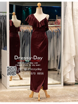รหัส ชุดราตรียาว : PFL140 ชุดไปงานแต่ง เปิดไหล่ ชุดราตรียาว จับเดรป สวย เรียบ หรูดูแพง