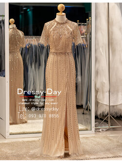 รหัส ชุดราตรียาว : PFL157 ชุดราตรีแม่เจ้าสาว เจ้าบ่าว สีทอง สวย หรู อลังการแบบจัดเต็ม สวยสง่า สมฐานะเจ้าภาพ