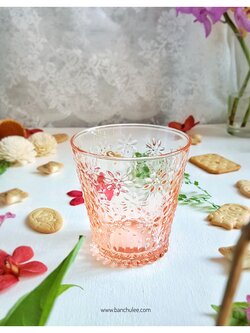 Vintage Short Glass Cup - Peach Flowers