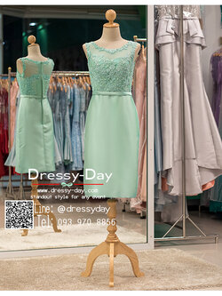 รหัส ชุดราตรี :PFS039 ชุดแซกผ้าลูกไม้งานสวยตกแต่งกริตเตอร์ ชุดราตรีสั้นหรูสีเขียวมิ้น สวย สง่า ดูดีแบบเจ้าหญิง ใส่เป็นชุดไปงานแต่งงาน งานกาล่าดินเนอร์ งานเลี้ยง งานพรอม งานรับกระบี่