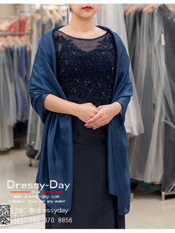 รหัส ชุดผ้าคลุมไหล่ : DD004 ผ้าคลุมไหล่ชุดราตรี ไปงานแต่ง ผ้าคลุมไหล่ชุดราตรีไซส์ใหญ่ เสื้อคลุมชุดราตรี พร้อมส่ง สวย เรียบหรู สีน้ำเงิน