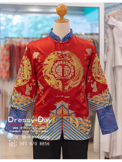 รหัส เสื้อจีนชาย : KPM042 เสื้อจีนชาย ลายมังกร แขนยาว หล่อเท่ห์ หรูหราปังเกินต้าน พร้อมส่ง